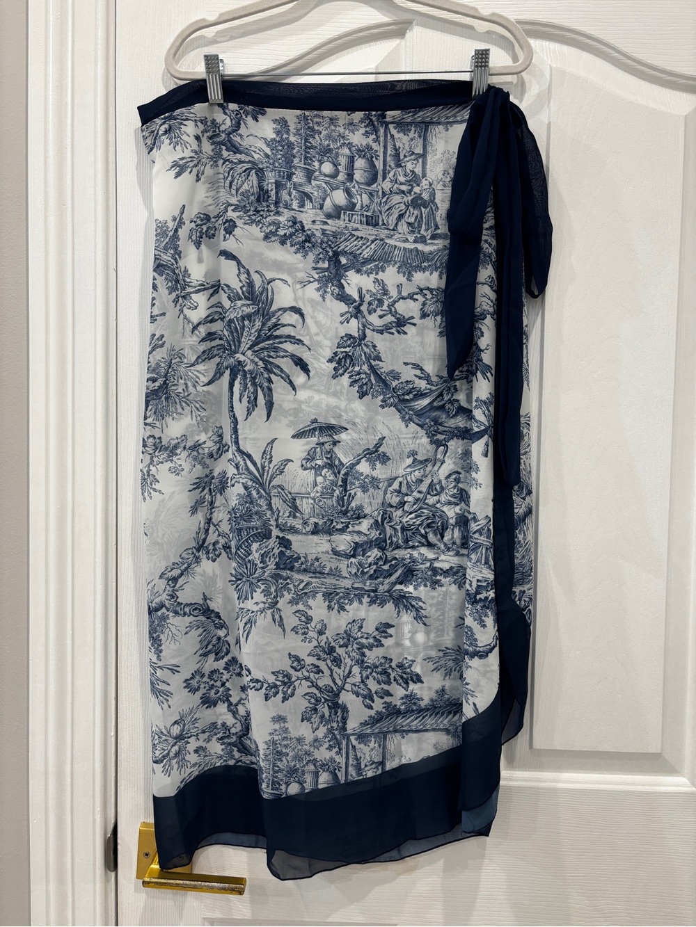 SHEIN Navy and White Toile Swim Sarong Wrap